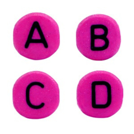 Letterkralen – fuchsia (zwarte letters) – 7mm (100 stuks)