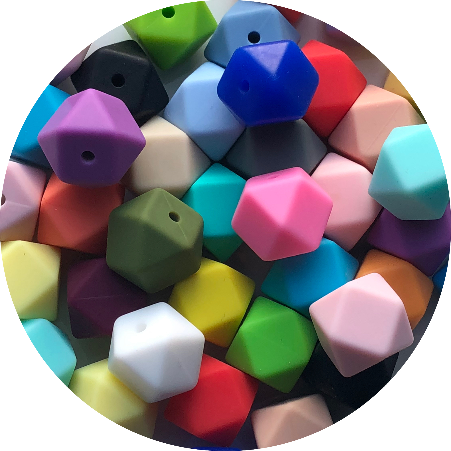 Kralen siliconen hexagon 14mm mix 10 of 100 stuks