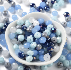 Facetkralen Mix – Blauwtinten 8×6 mm (50 stuks)