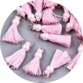 Bedels kwastje met parel roze 5st