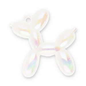 Bedel balloon dog transparant met AB-coating 45x45 mm – kunststof bedels voor DIY sieraden