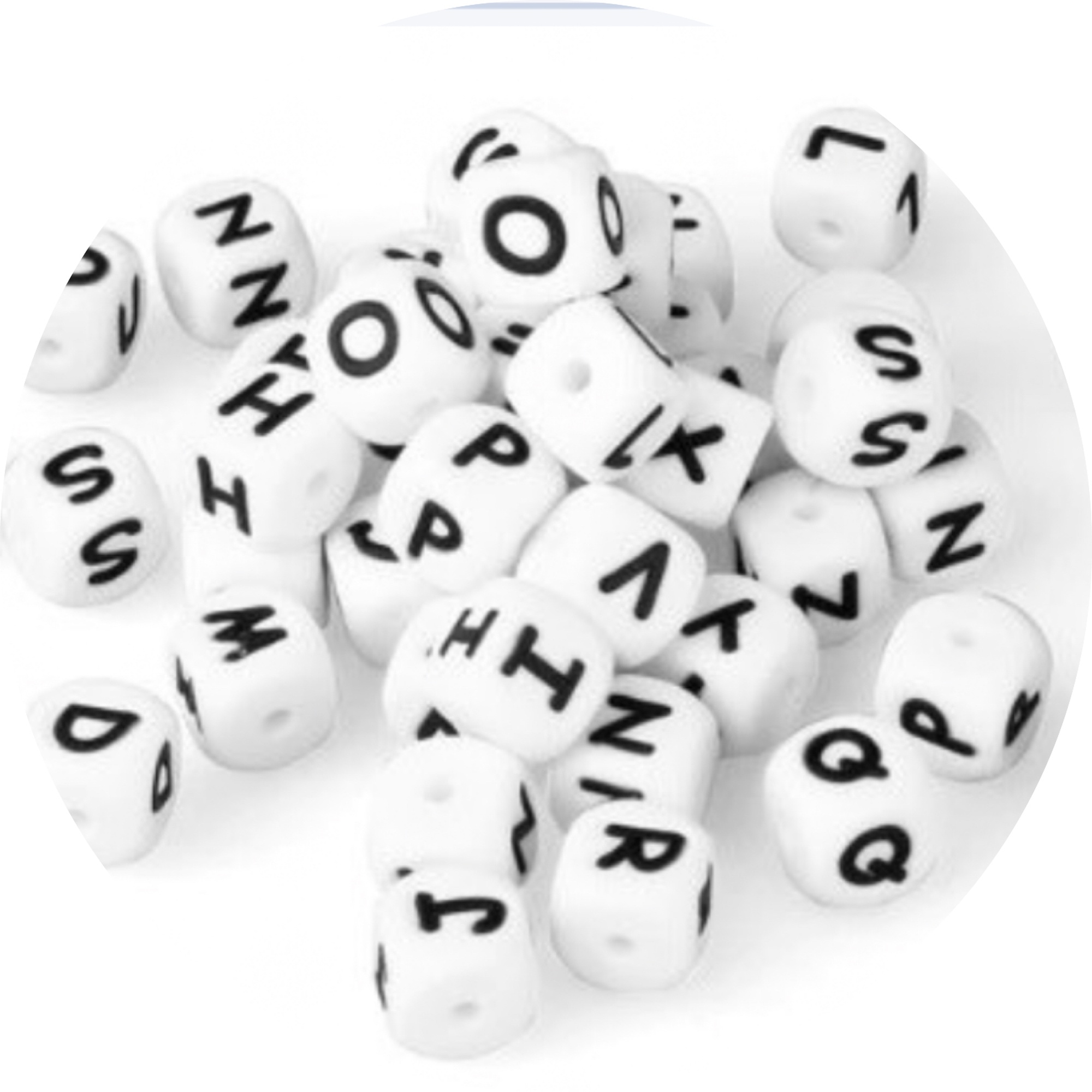 Kralen siliconen letters 12 mm A-Z per stuk wit
