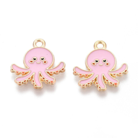 Bedels octopus roze goudkleurig – 18×17mm – 5 stuks