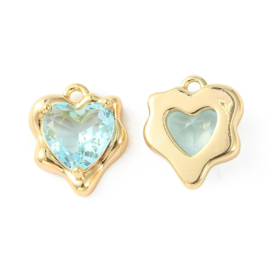 Goudkleurige bedel hart met zirconia – gold plated – 13×11mm