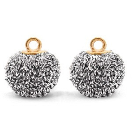 Pompon bol zilver 12 mm – 5 stuks