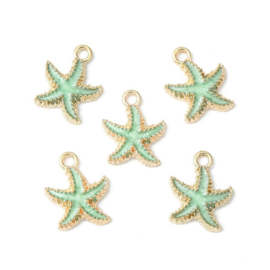Goudkleurige bedels zeester zeegroen – 18×15mm – per 5 stuks - superdeal