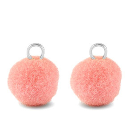 Bedels pompom pink silver 10mm
