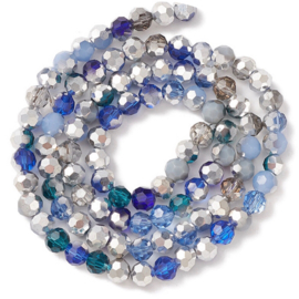 Kralen facet dark blue-silver 100st