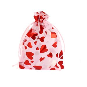 Kadozakje roze met rode hartjes – 7×9 cm – 1 stuk