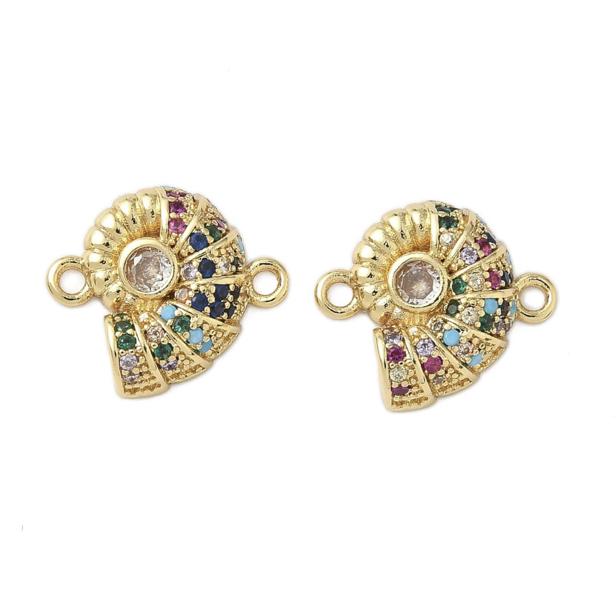 Tussenstuk schelp 18K gold plated met zirkonia kristal 15x13x4 mm – per stuk