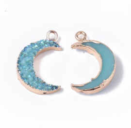 Resin maan bedel blauw – 23x15x5 mm – per stuk