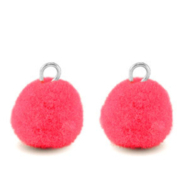 Bedels pompom hot pink silver 10mm