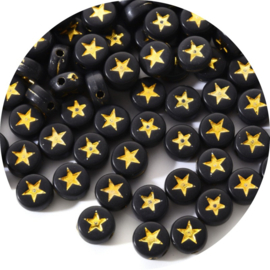 Figuurtjeskralen 7mm – Zwart met gouden sterren (25 stuks)