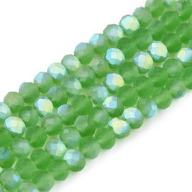 Glaskralen facet – lichtgroen AB mat – superdeal – 4x3mm – ca. 105 stuks