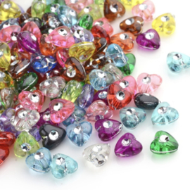Kunststof kralen hartjes mix – 8x8x5mm – rijggat 1mm – per 200 stuks