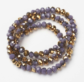 Glaskralen facet paars goud – 6x5mm – ca. 80 stuks
