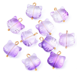 Glaskralen bedels kat paars – 10 stuks – 16x16 mm