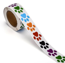 Stickers dierenpootje – mix – 25x26mm – rol van 500 stuks