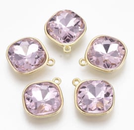 Bedels gold plated met roze steen 18x14x5 mm – 5 stuks