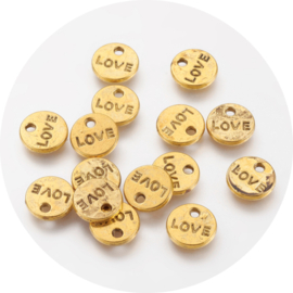 Bedel rond “LOVE” – goudkleur – 9 mm - per 5 stuks