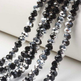Facet kralen – zwart met zilverkleurige coating – 8x6mm – 60 stuks