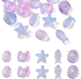 Glaskralen oceaan mix roze/paars – 25 stuks – diverse vormen