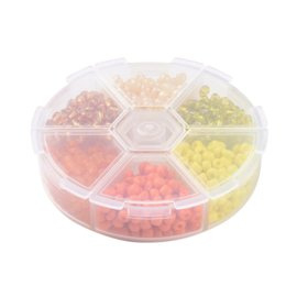 Rocailles mix oranje/geel in opbergdoos – ca. 4 mm – ca. 85 gram