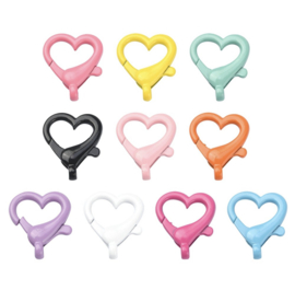 Hart karabijnsluiting – mix van 10 kleuren – 26×22 mm – 10 stuks