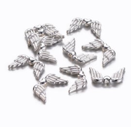 Metalen kralen engelenvleugels zilverkleur 19x11x4 mm – 10 stuks