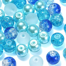Glaskralen mix – blauw – 8 mm – 100 stuks