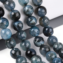 Natuursteen kralen agaat Nachtblauw licht facet – 10mm – ca. 37 stuks