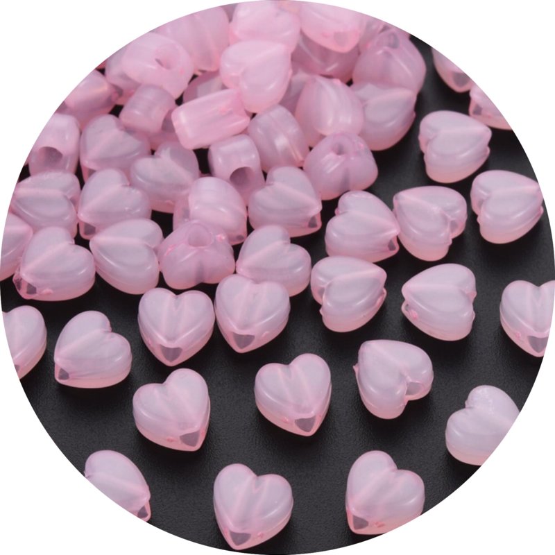 Kralen jelly hartjes roze 50 stuks