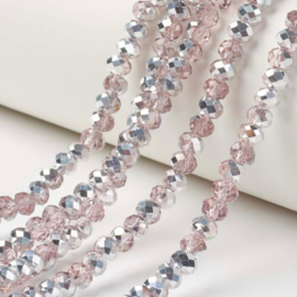 Facet kralen – roze met zilverkleurige coating – 8x6mm – 60 stuks