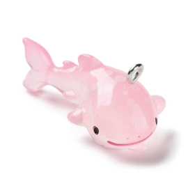 Resin bedel haai – roze – 14x16x32mm – per stuk