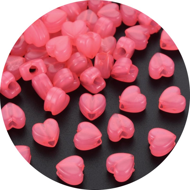 Kralen jelly hartjes felroze 50 stuks