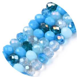 Facetkralen rondel 6x5mm – Blue Mix – ca. 90 stuks