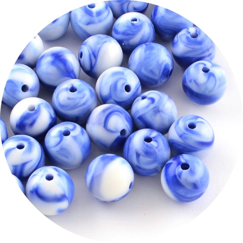 Kralen blauw marmer look 50 stuks
