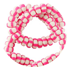 Kralen polymeer rondellen pink-white 25st
