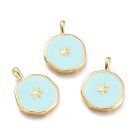 Bedel goudkleurig – aquamarine met ster – 19×13 mm – per stuk