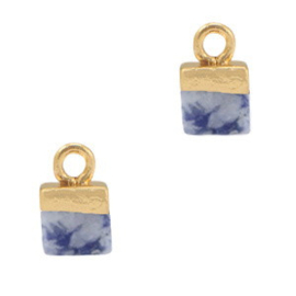 Hanger kubus blauw/goud – 7×11 mm (per stuk)