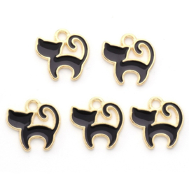Bedel kat – zwart emaille, 13×13 mm – per 5 stuks