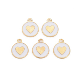 Bedel rond met hart – wit – 16×13 mm – 5 stuks