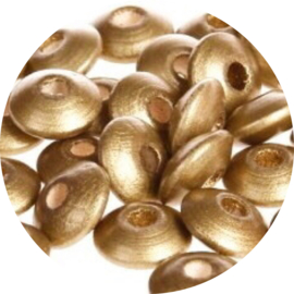 Kralen hout disc goud 25st