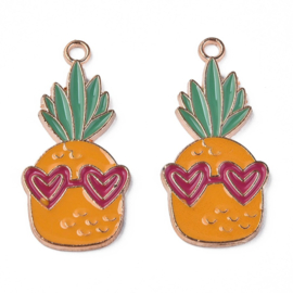 Bedels vrolijke ananas goudkleurig – 29×14mm – 5 stuks - superdeal
