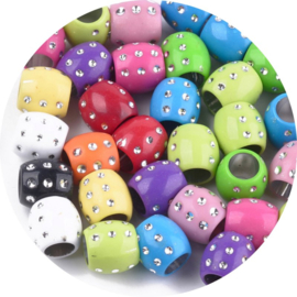 Grote kralen met strass – mix – 13x13mm (rijggat 7mm) – 25 stuks