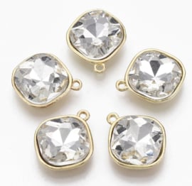 Bedels gold plated met transparante steen 18x14x5 mm – 5 stuks