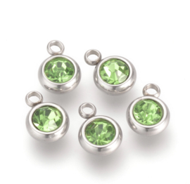 Stainless steel bedel met steentje – groen – 9×6×3 mm – 10 stuks