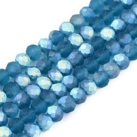 Glaskralen facet – blauw AB mat – superdeal – 4x3mm – ca. 105 stuks