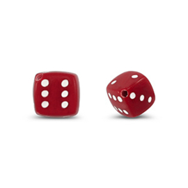 Kralen kunststof dobbelsteen rood – 8mm – rijggat 1,4mm – per 10 stuks