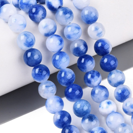 Natuursteen kralen jade wit-blauw – 8,5mm – ca. 50 stuks